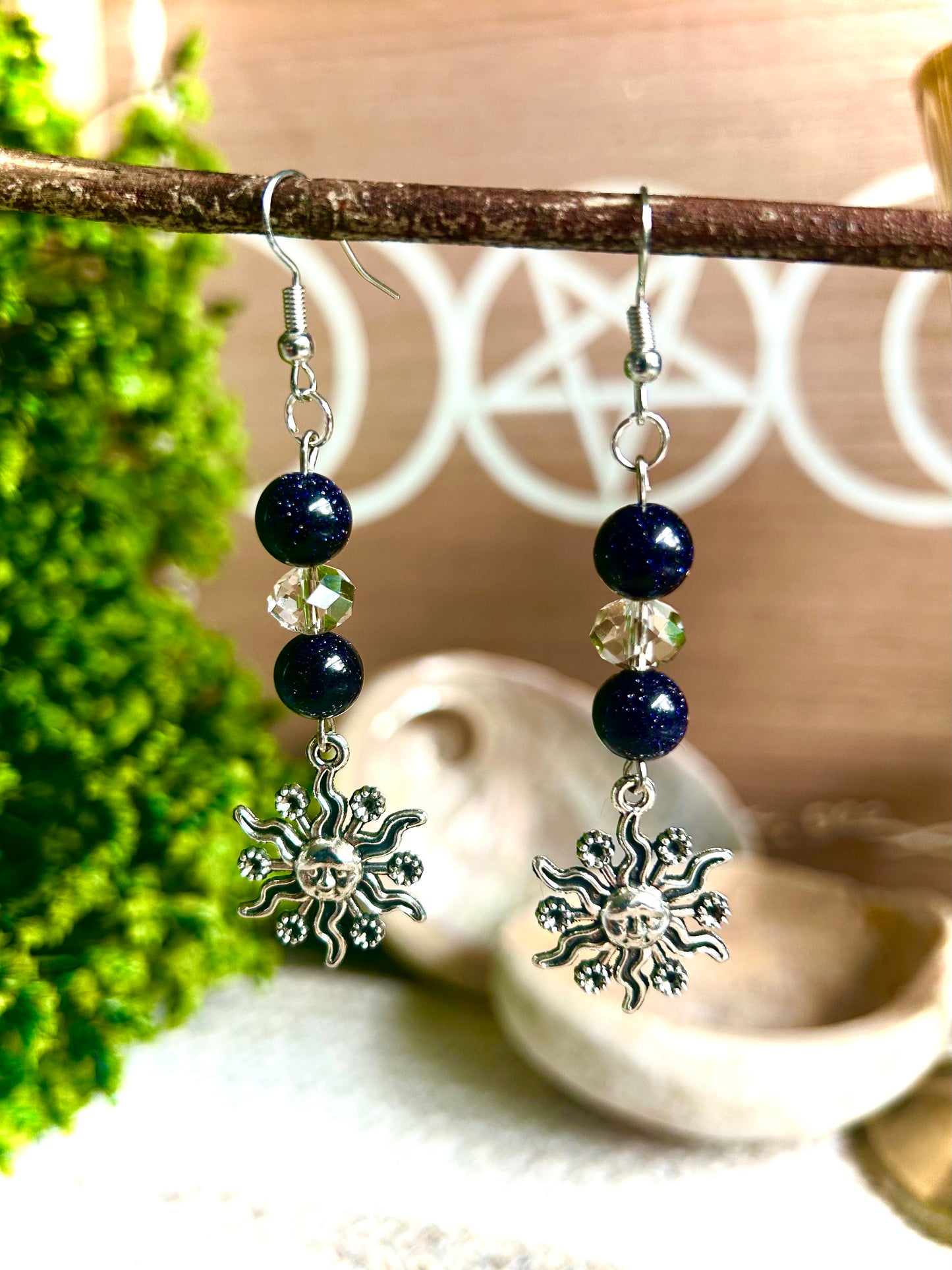 Handmade Sun Stone Earrings Silver