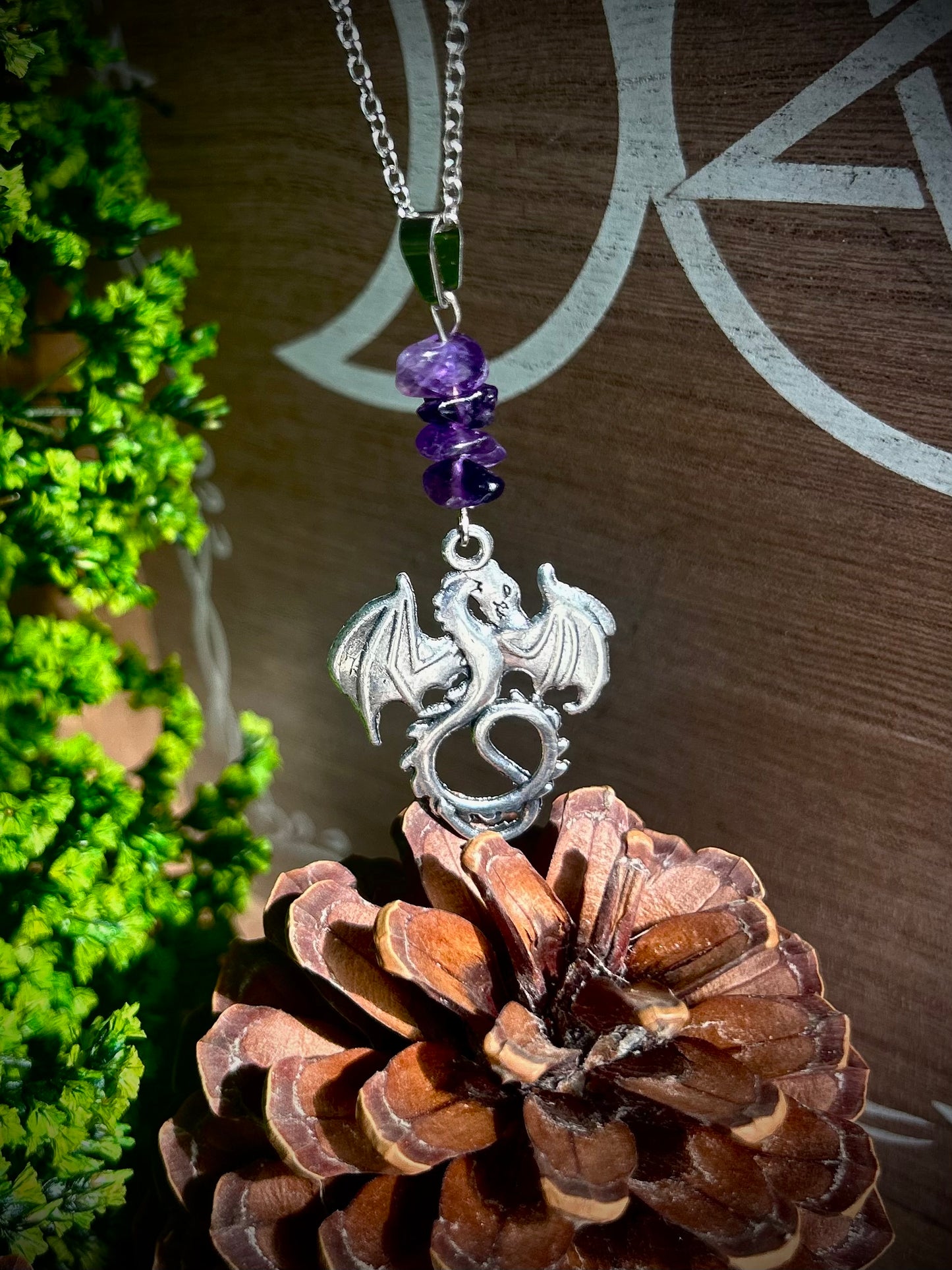 Handmade Amethyst Dragon Necklace Silver Plated
