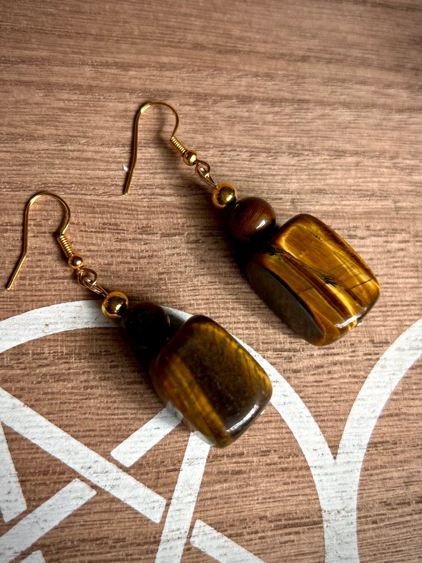 Handmade Chunky Tigers Eye Earrings gold/stainless