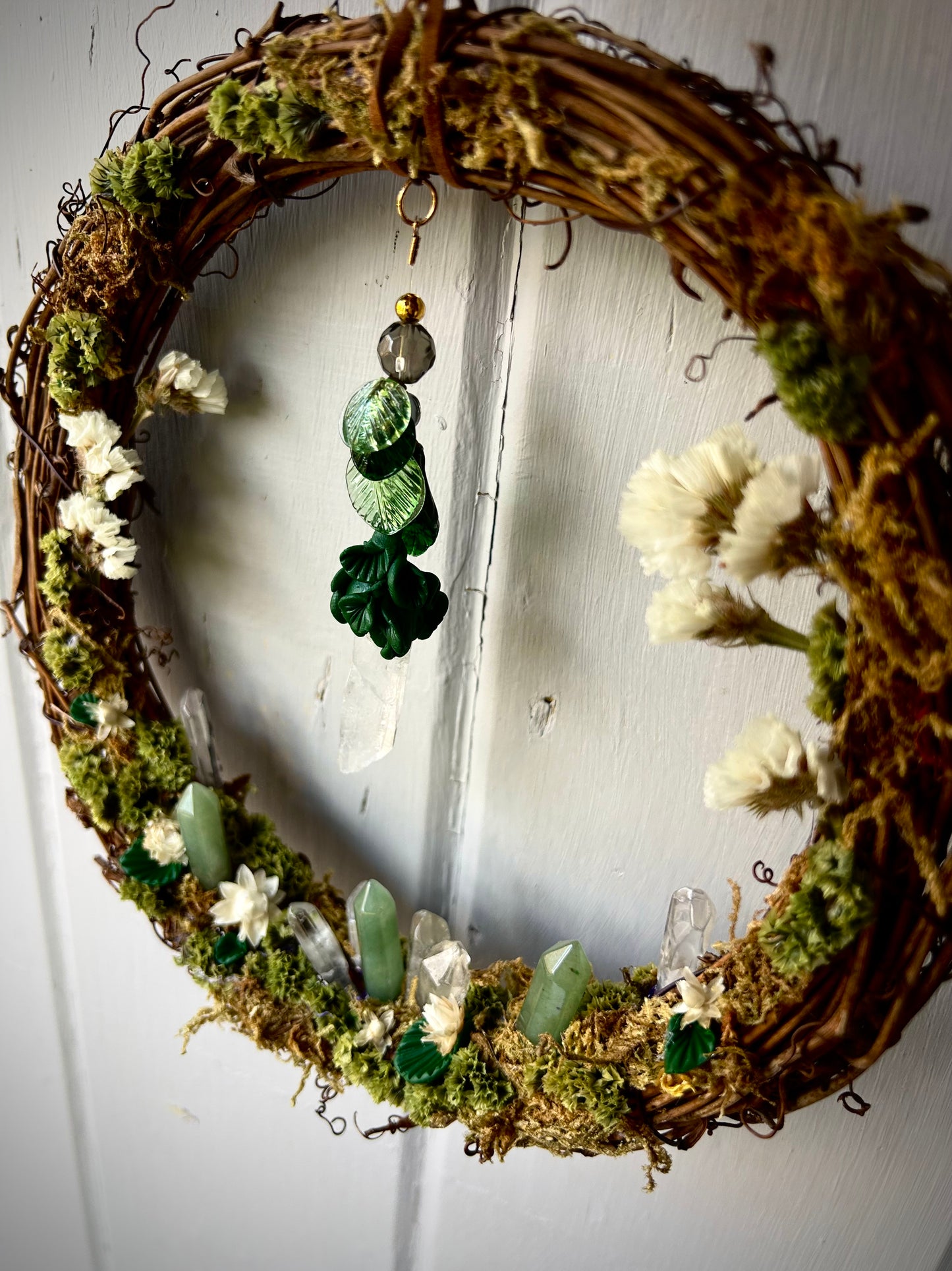 Aventurine and Clear quartz 'the magick garden' wreath
