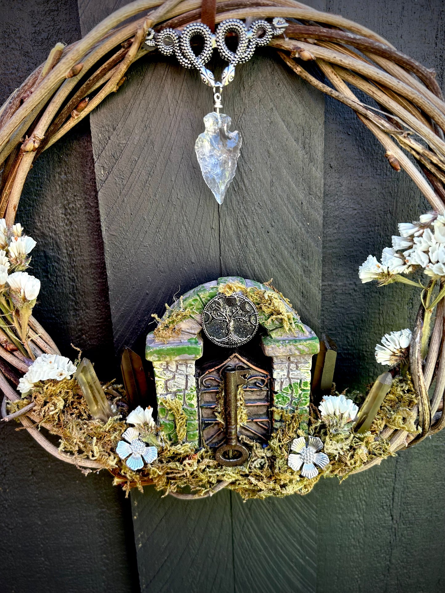Smokey & Clear Quartz 'Road opener' wreath