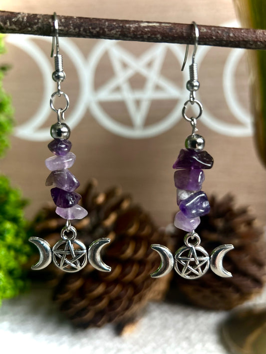 Handmade Triple Moon Amethyst Earrings