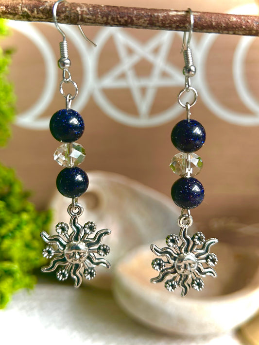 Handmade Sun Stone Earrings Silver