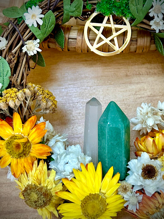 Aventurine and clear quartz 'lucky me' abundance wreath mini