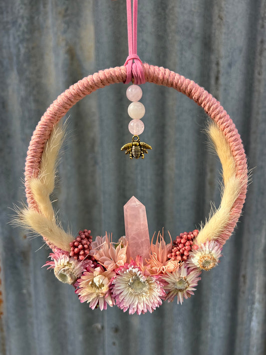 Rose quartz 'bee good' wreath