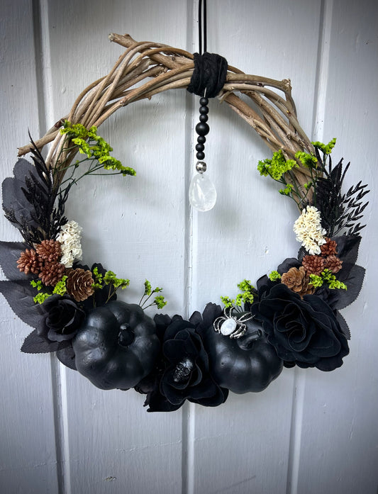 Clear quartz halloween wreath 'the gallows' Large