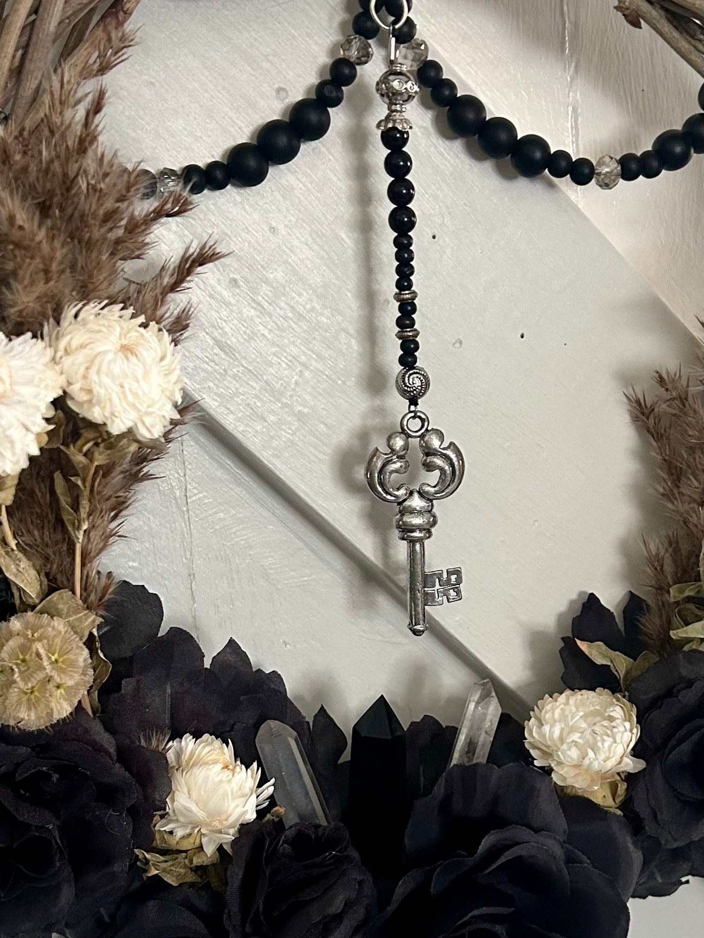 Obsidian and clear quartz wreath 'and find out' XLarge